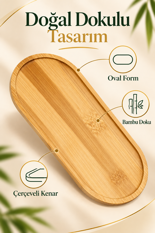Mucit Home Bambu Oval Sunum Ve Servis Tepsisi - Ahşap Tepsi - Yağdanlık Altlığı