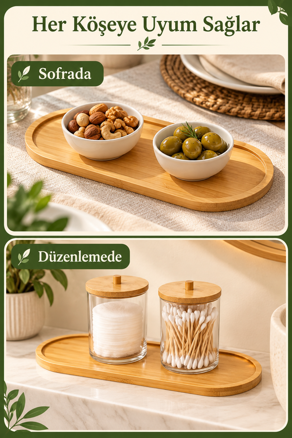 Mucit Home Bambu Oval Sunum Ve Servis Tepsisi - Ahşap Tepsi - Yağdanlık Altlığı