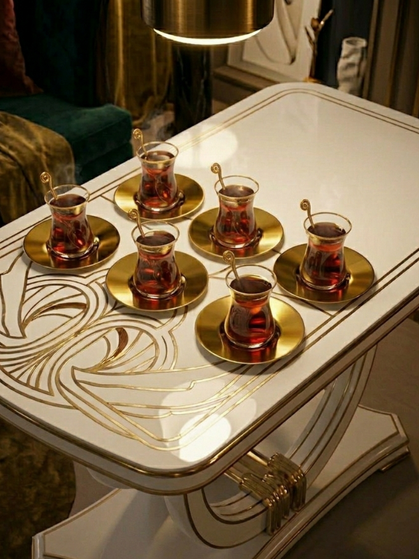 Mucit Home Paslanmaz Çelik Gold Çay Tabağı Seti 6 Adet - Bayramlık Servis Seti