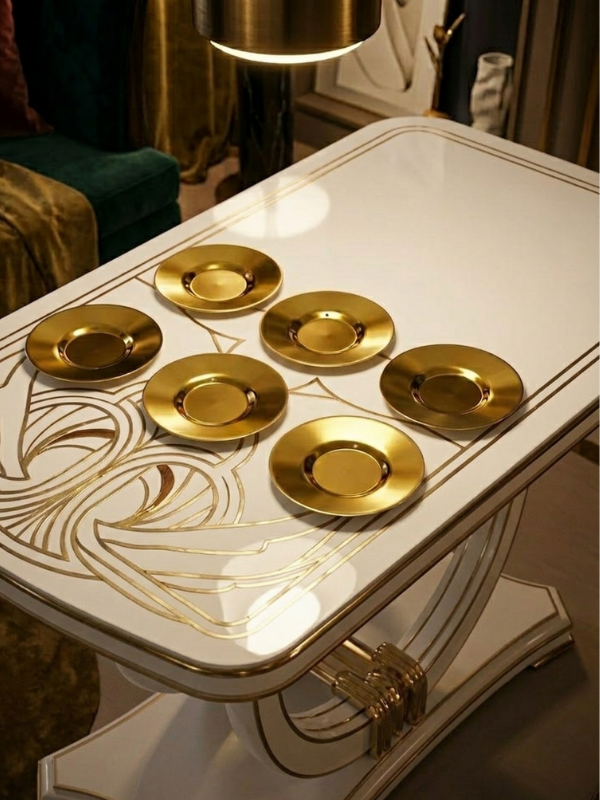 Mucit Home Paslanmaz Çelik Gold Çay Tabağı Seti 6 Adet - Bayramlık Servis Seti