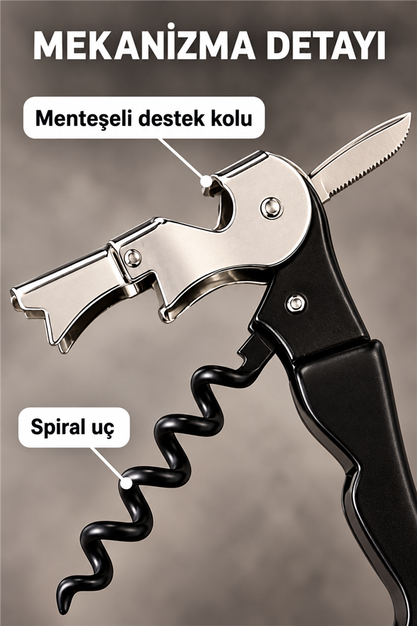 Mucit Home Profesyonel Tirbüşon Pratik Sağlam Garson Tip Açacak Kesici Tirbuşon