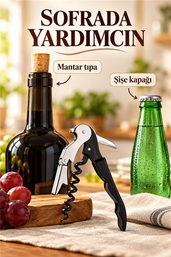 Mucit Home Profesyonel Tirbüşon Pratik Sağlam Garson Tip Açacak Kesici Tirbuşon