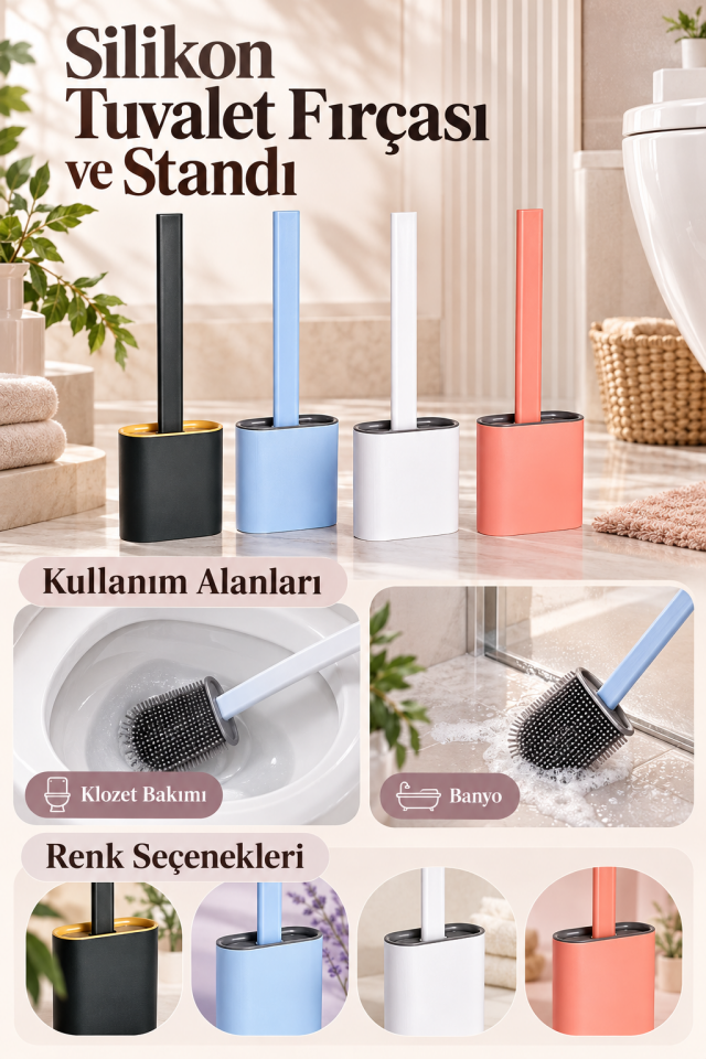 Mucit Home Silikon Tuvalet Fırçası Seti Banyo Klozet Fırçası Bükülebilir Wc Fırçası