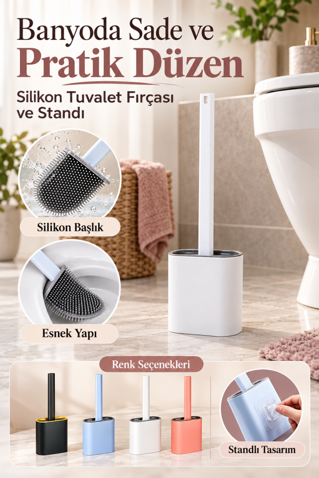 Mucit Home Silikon Tuvalet Fırçası Seti Banyo Klozet Fırçası Bükülebilir Wc Fırçası