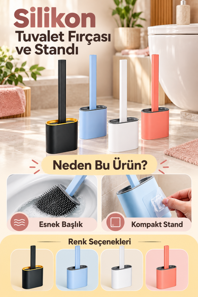Mucit Home Silikon Tuvalet Fırçası Seti Banyo Klozet Fırçası Bükülebilir Wc Fırçası
