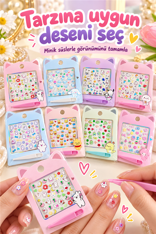 Mucit Home Cımbızlı Çoçuk Tırnak süsü  5D Tırnak Çıkartması Su geçirmez