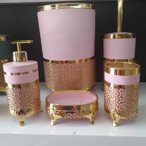 Mucit Home Pembe Gold, 5 Parça   Ferforje Banyo Set