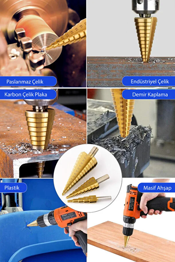 Mucit Home 3 Lü Kademeli Matkap Ucu Sac Delme Seti 3 Parça Kademeli Uç