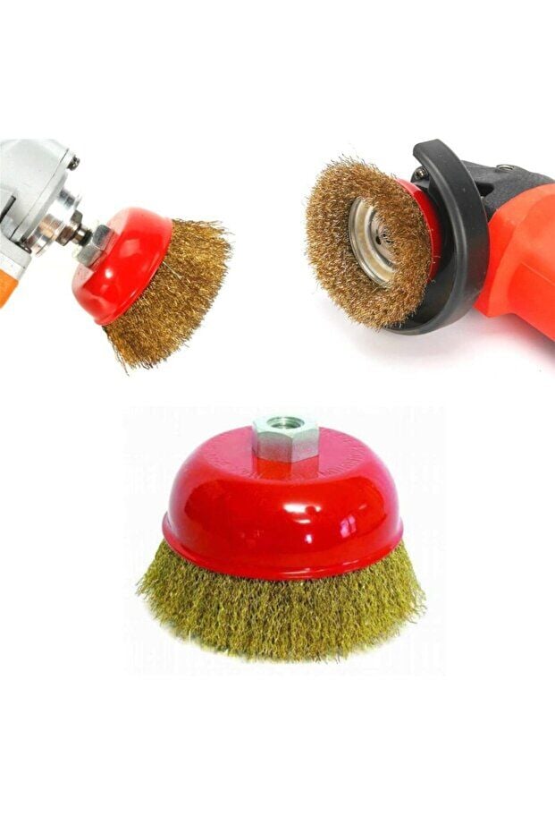 Mucit Home Çanak Vidalı Dalga Telli Fırça 75mm Saçaklı Çelik Çanak Tel Fırça Matkap Ucu Pas Boya Sökücü