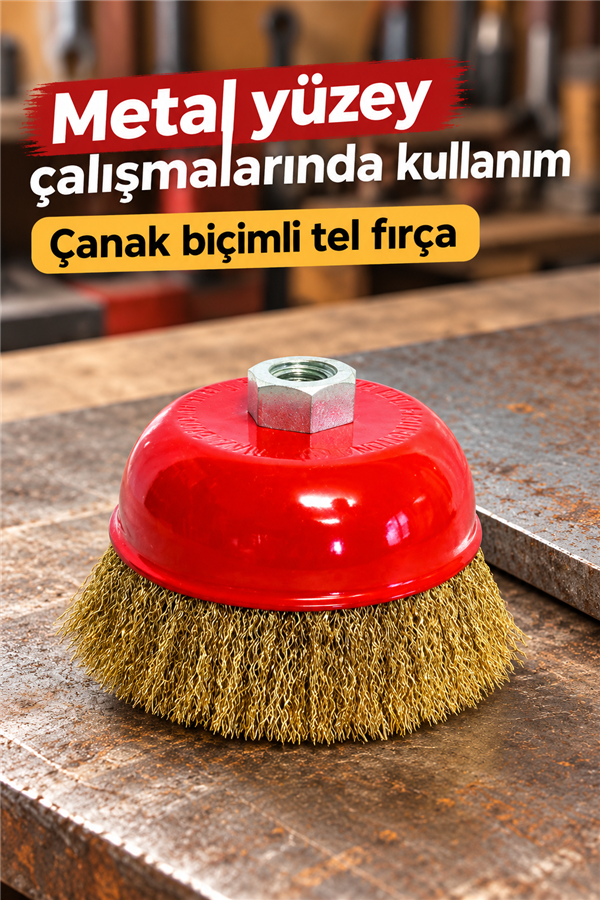 Mucit Home Çanak Vidalı Dalga Telli Fırça 75mm Saçaklı Çelik Çanak Tel Fırça Matkap Ucu Pas Boya Sökücü