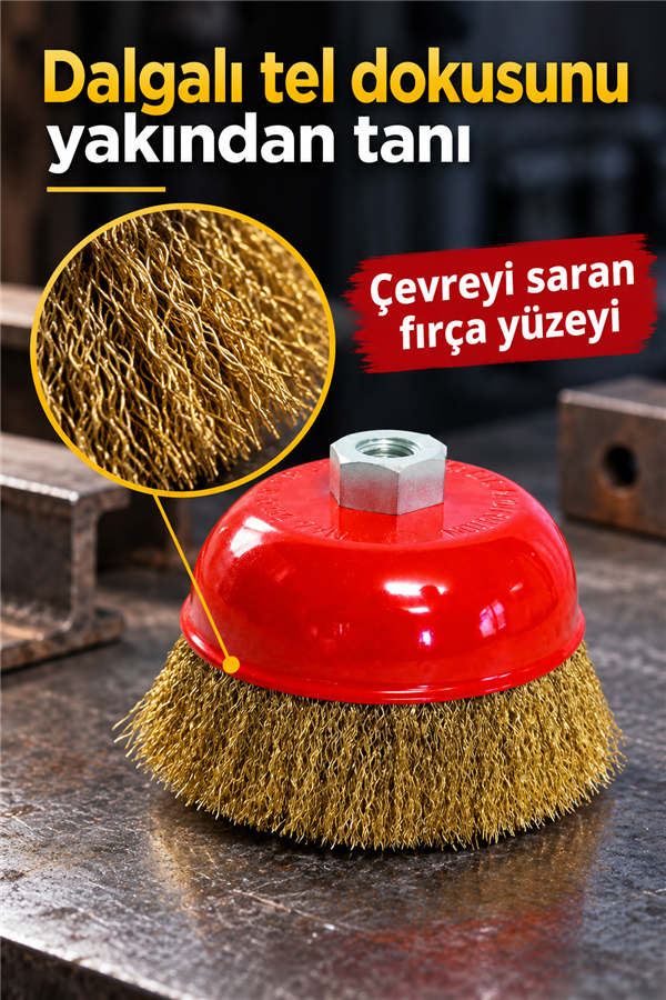 Mucit Home Çanak Vidalı Dalga Telli Fırça 75mm Saçaklı Çelik Çanak Tel Fırça Matkap Ucu Pas Boya Sökücü