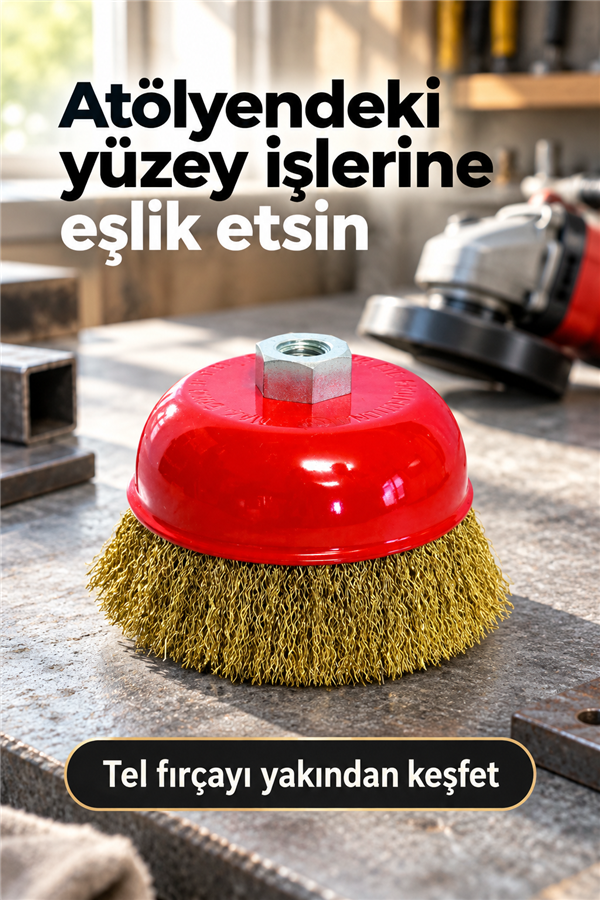 Mucit Home Çanak Vidalı Dalga Telli Fırça 75mm Saçaklı Çelik Çanak Tel Fırça Matkap Ucu Pas Boya Sökücü