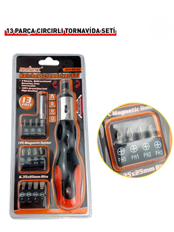 Mucit Home Hassas Cırcır Tornavida Seti 13 Parça Manuel Cırcır Çok Amaçlı Çoklu Tornavida Cırcırlı