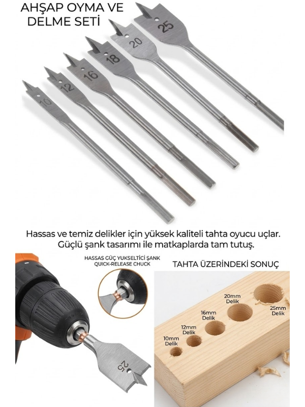 Mucit Home 6 Parça Matkap Uçuna Takılan Tahta Ahşap Oyma Ağaç Delici Yaprak Seti Panç Yaprak Punch Kelebek Panç