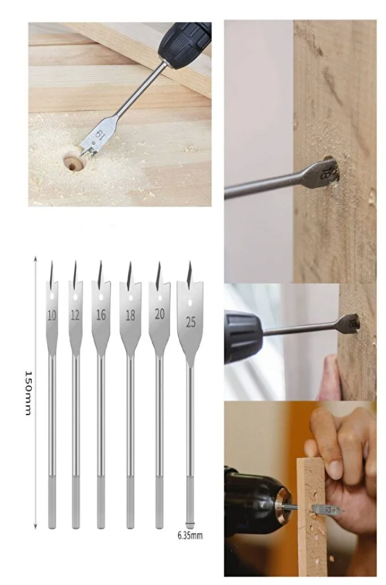 Mucit Home 6 Parça Matkap Uçuna Takılan Tahta Ahşap Oyma Ağaç Delici Yaprak Seti Panç Yaprak Punch Kelebek Panç