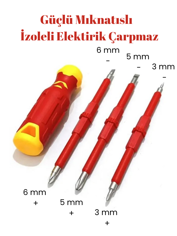 Mucit Home 4 Parça İzoleli Elektrikçi Tornavida Seti Mıknatıslı Yıldız Düz Tornavida Set Tak Çıkar