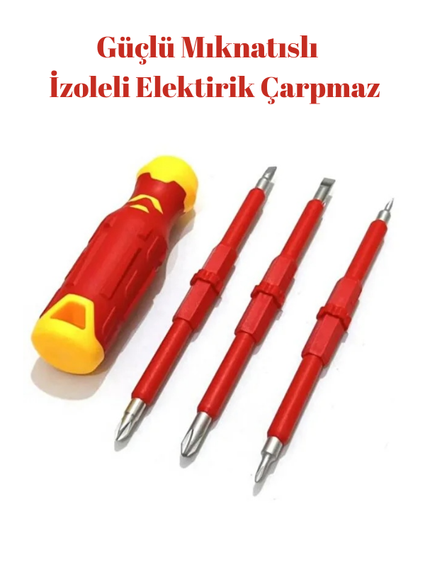 Mucit Home 4 Parça İzoleli Elektrikçi Tornavida Seti Mıknatıslı Yıldız Düz Tornavida Set Tak Çıkar
