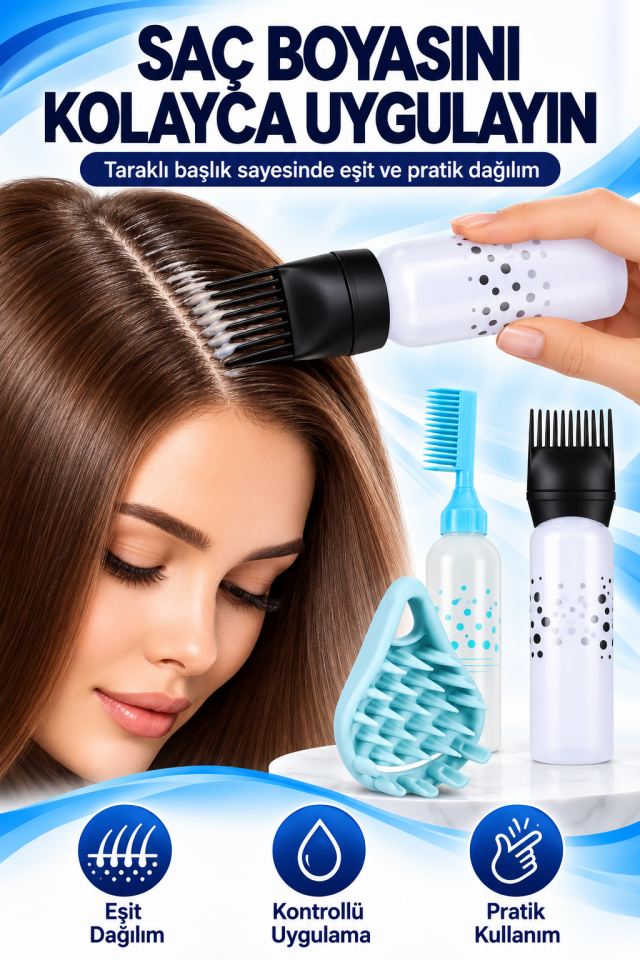 Mucit Home Taraklı Saç Boyama Şişesi Ve Boya Arındırıcı Esnek Saç Tarağı