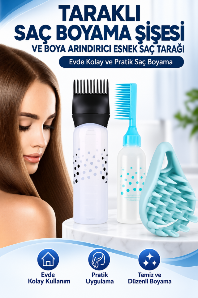 Mucit Home Taraklı Saç Boyama Şişesi Ve Boya Arındırıcı Esnek Saç Tarağı