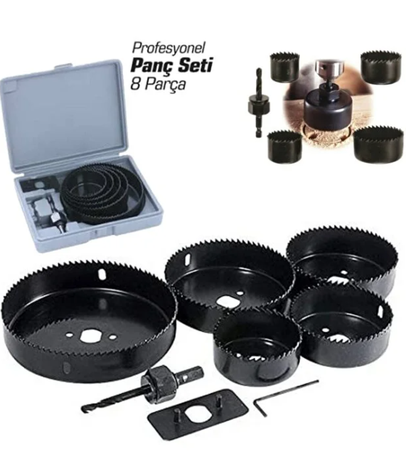 Mucit Home 8 PARÇA Buat Açma Seti Kutulu Panç Seti Kartonpiyer Sunta Alçıpan Delici Testere Takımı