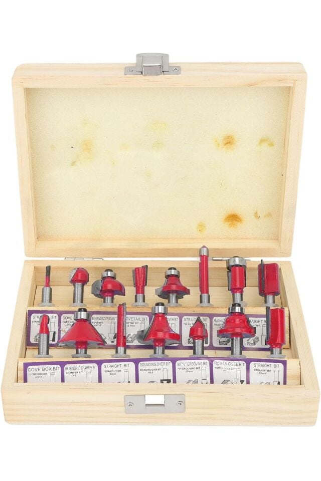Mucit Home 12 Parça Freze Uç Takımı Ahşap Oyma Ağaç Delme Özel Ahşap Çantalı Set 6 mm