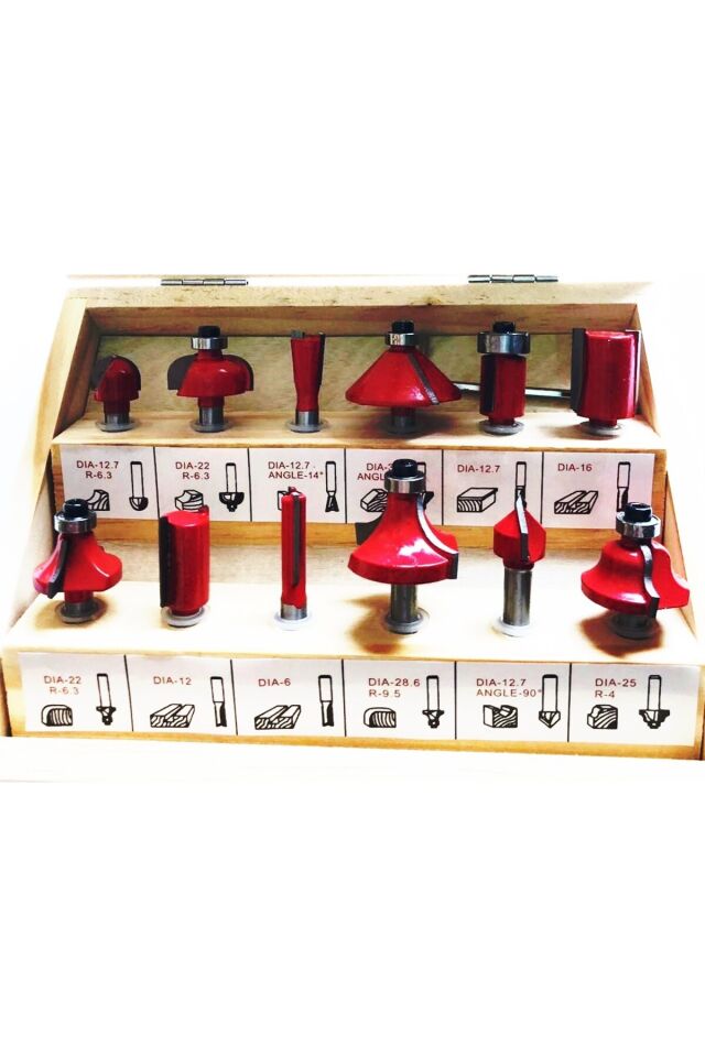 Mucit Home 12 Parça Freze Uç Takımı Ahşap Oyma Ağaç Delme Özel Ahşap Çantalı Set 6 mm
