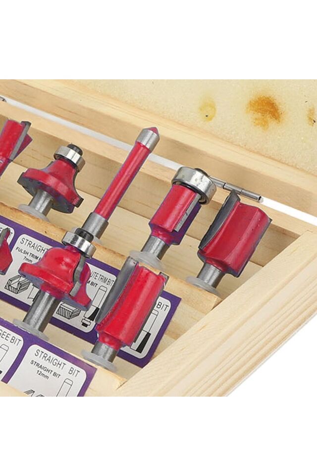 Mucit Home 12 Parça Freze Uç Takımı Ahşap Oyma Ağaç Delme Özel Ahşap Çantalı Set 6 mm