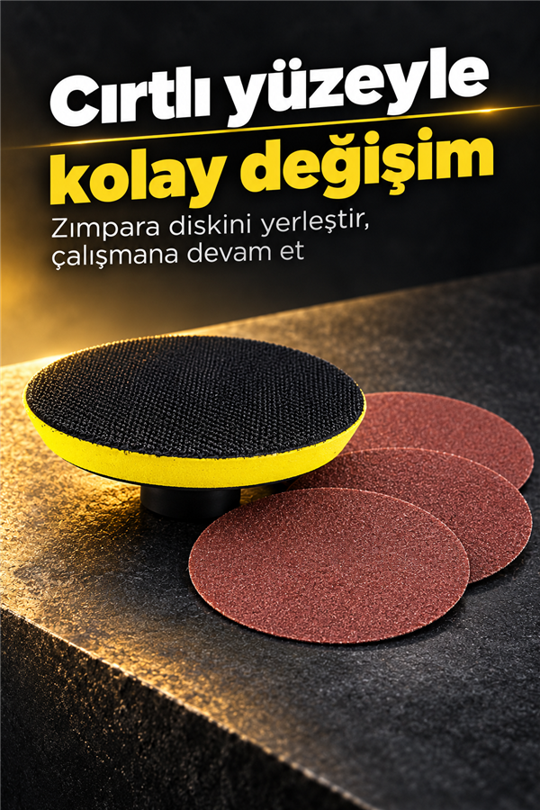Mucit Home 1 Adet Cırtlı Disk Zımpara Tabanı Ve 3 Adet Zımpara Diski