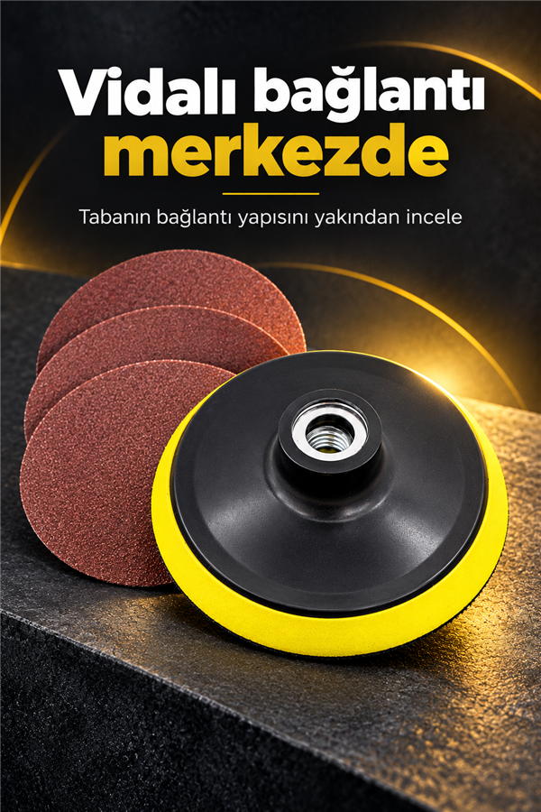 Mucit Home 1 Adet Cırtlı Disk Zımpara Tabanı Ve 3 Adet Zımpara Diski