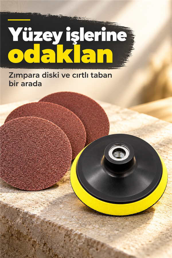 Mucit Home 1 Adet Cırtlı Disk Zımpara Tabanı Ve 3 Adet Zımpara Diski