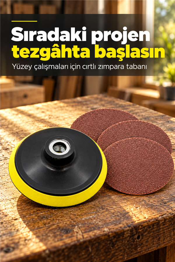 Mucit Home 1 Adet Cırtlı Disk Zımpara Tabanı Ve 3 Adet Zımpara Diski
