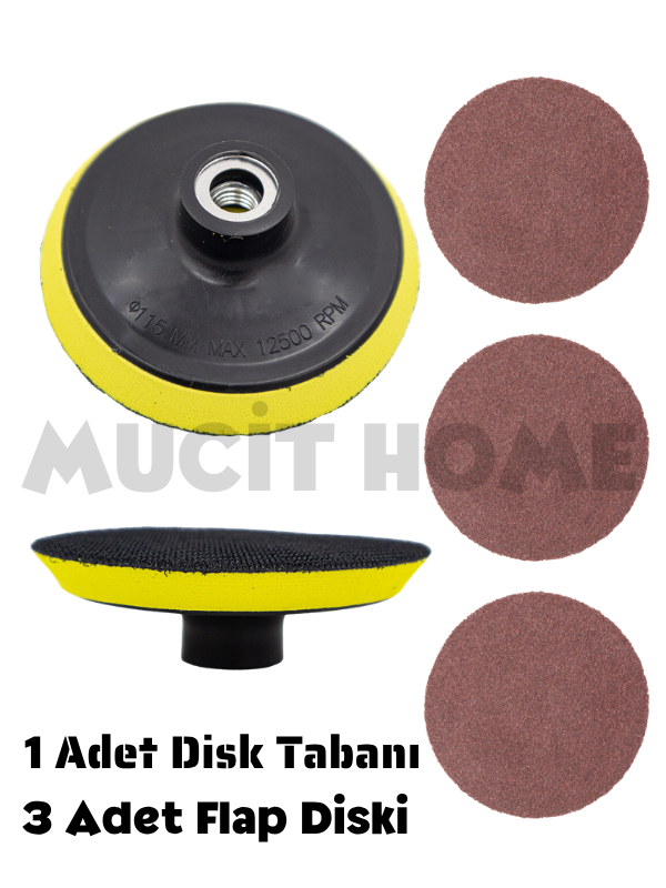 Mucit Home 1 Adet Cırtlı Disk Zımpara Tabanı Ve 3 Adet Zımpara Diski
