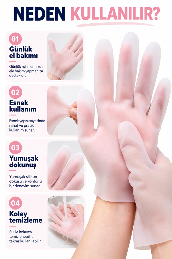 Mucit Home Ultra Esnek Silikon Bakım Eldiveni Nemlendirici Ve Çatlama Önleyici