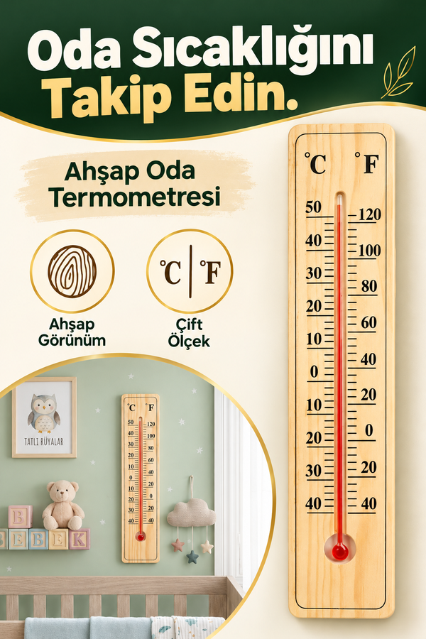 Mucit Home Ahşap Bebek Odası Termometre Duvar Tipi