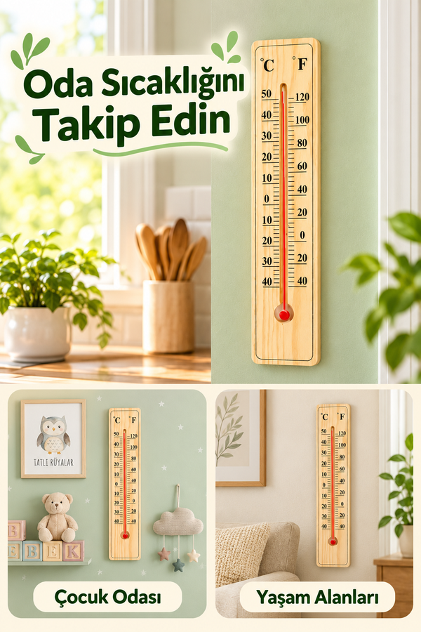 Mucit Home Ahşap Bebek Odası Termometre Duvar Tipi