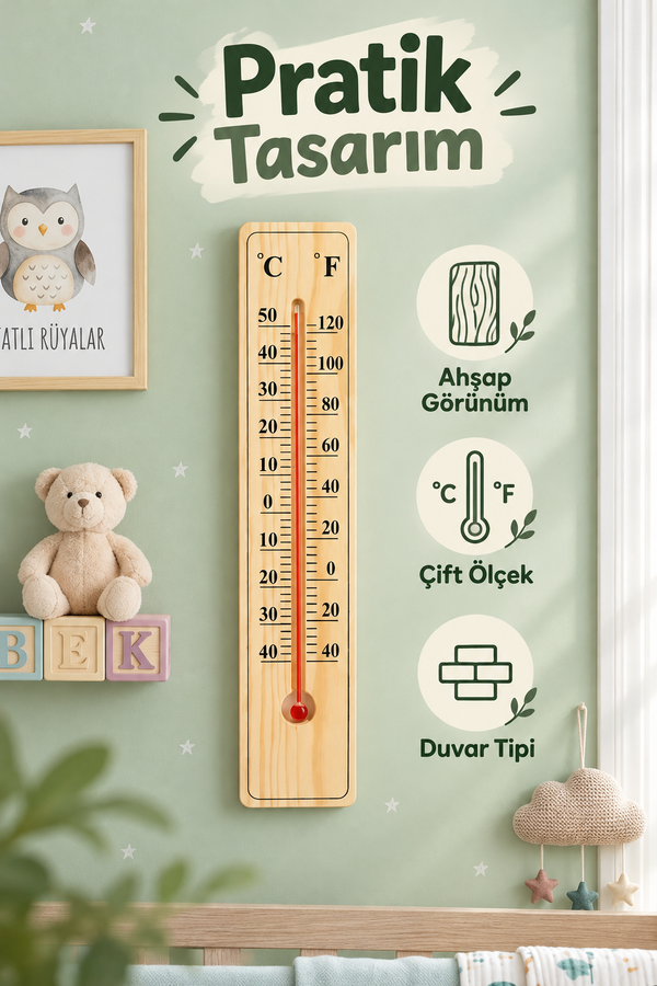 Mucit Home Ahşap Bebek Odası Termometre Duvar Tipi