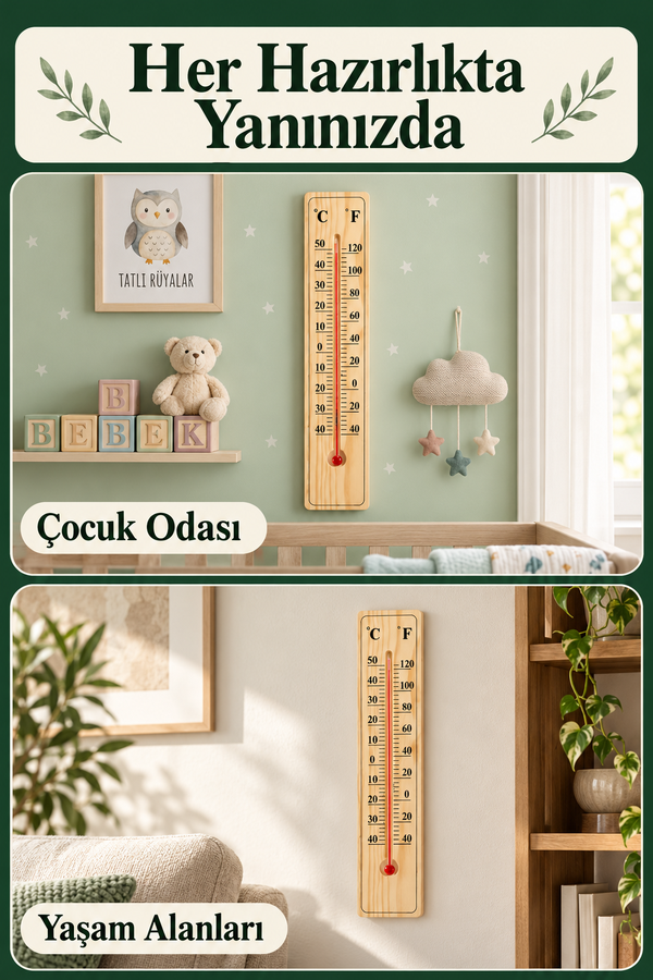 Mucit Home Ahşap Bebek Odası Termometre Duvar Tipi