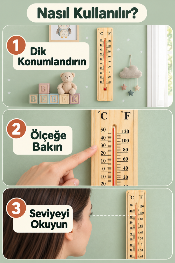 Mucit Home Ahşap Bebek Odası Termometre Duvar Tipi