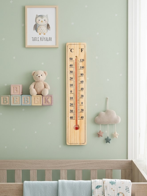 Mucit Home Ahşap Bebek Odası Termometre Duvar Tipi