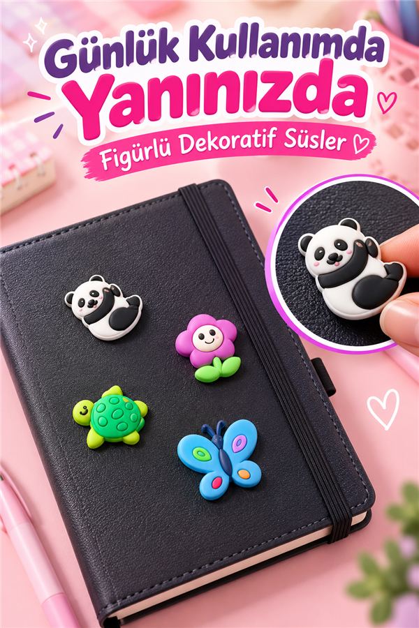 Mucit Home 4 Adet Çocuk Dolap Sticker Defter Süsü Çok Amaçlı Slikon Sticker Çok Kullanımlı Yüzlerce Model