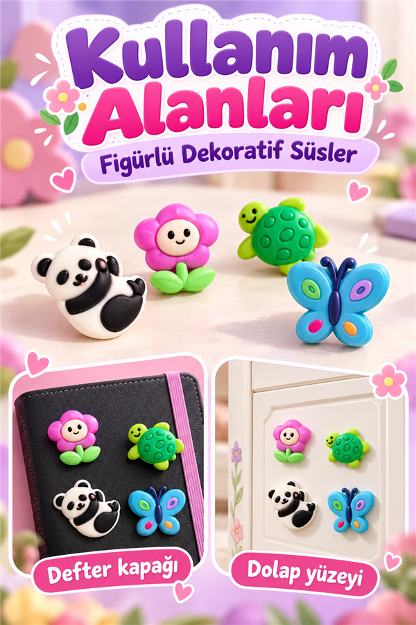 Mucit Home 4 Adet Çocuk Dolap Sticker Defter Süsü Çok Amaçlı Slikon Sticker Çok Kullanımlı Yüzlerce Model