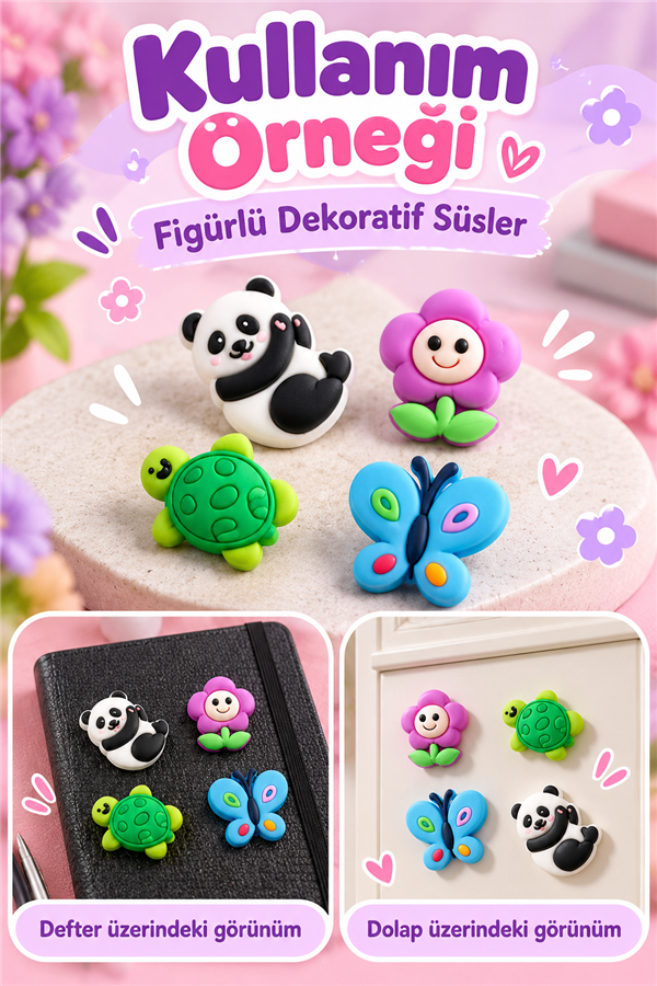 Mucit Home 4 Adet Çocuk Dolap Sticker Defter Süsü Çok Amaçlı Slikon Sticker Çok Kullanımlı Yüzlerce Model