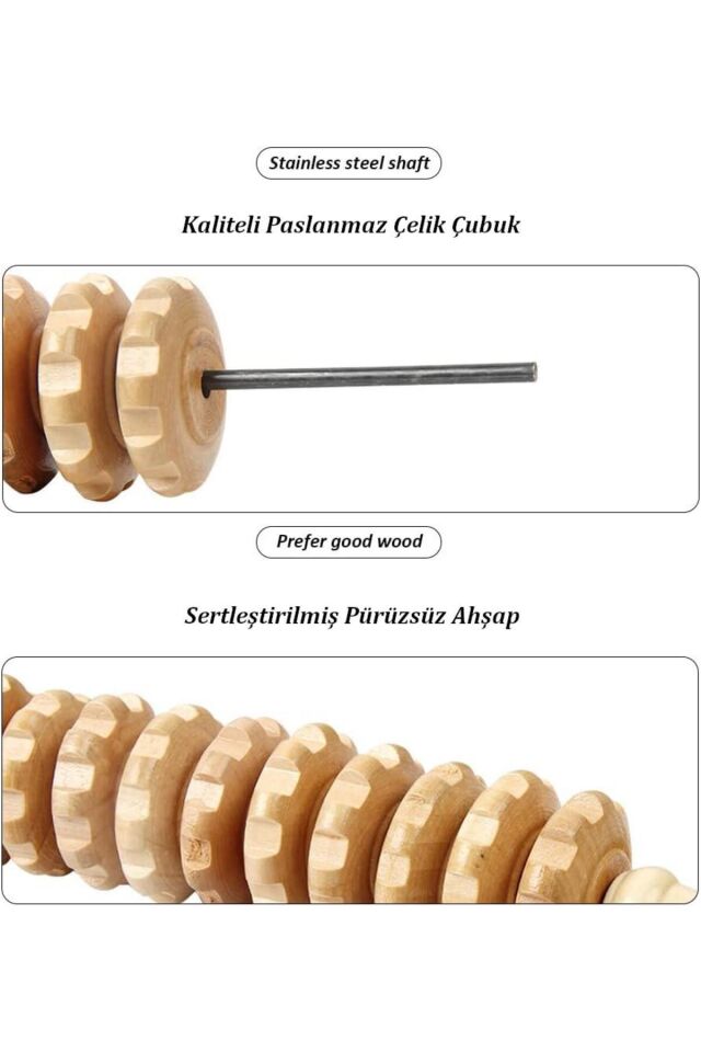 Mucit Home KAVİSLİ Ahşap Masaj Merdanesi Bel Boyun Sırt Bacak Masaj Aleti Selült Giderici 1.Kalite