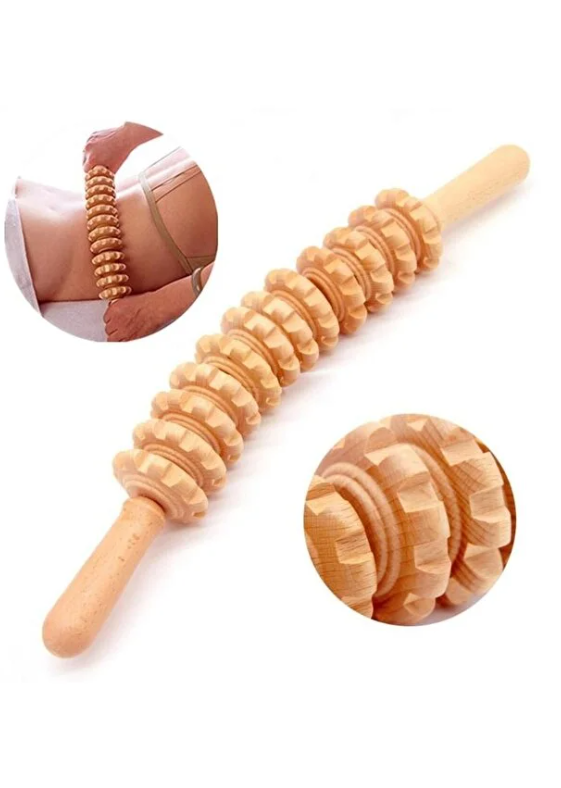 Mucit Home KAVİSLİ Ahşap Masaj Merdanesi Bel Boyun Sırt Bacak Masaj Aleti Selült Giderici 1.Kalite