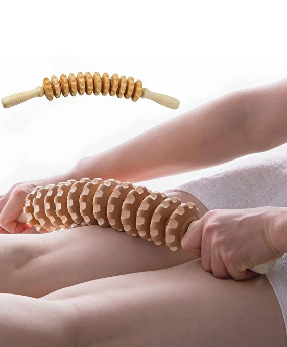 Mucit Home KAVİSLİ Ahşap Masaj Merdanesi Bel Boyun Sırt Bacak Masaj Aleti Selült Giderici 1.Kalite