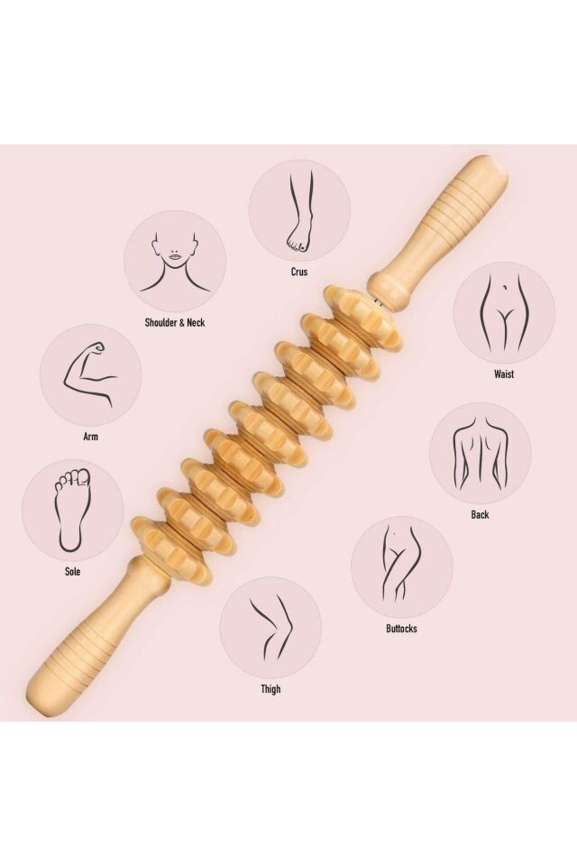 Mucit Home KİREMİT Ahşap Masaj Merdanesi Bel Boyun Sırt Bacak Masaj Aleti Selült Giderici 1.Kalite