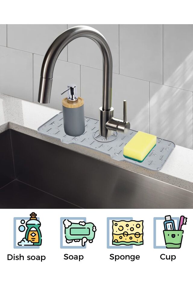Mucit Home Silikon Musluk Matı – Su Geçirmez Lavabo Kenar Damlatmaz Altlık Düzenleyici Mat