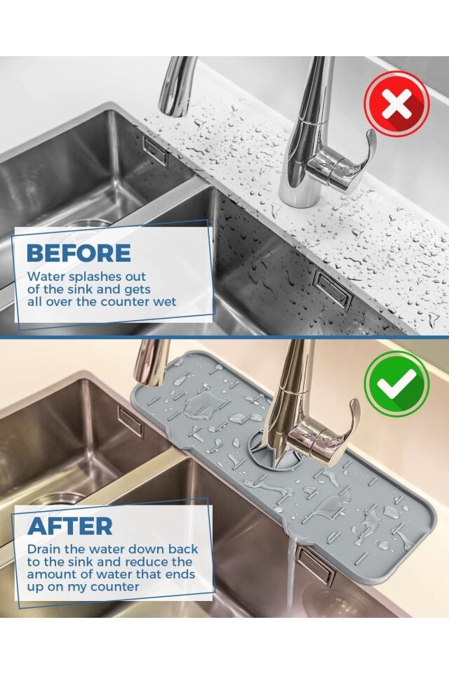 Mucit Home Silikon Musluk Matı – Su Geçirmez Lavabo Kenar Damlatmaz Altlık Düzenleyici Mat