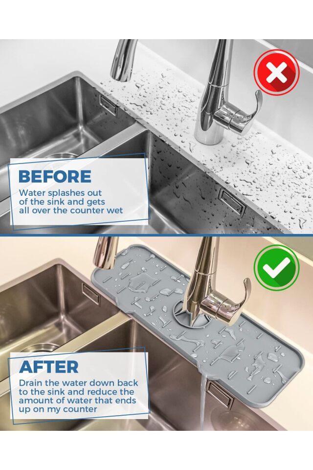 Mucit Home Silikon Musluk Matı – Su Geçirmez Lavabo Kenar Damlatmaz Altlık Düzenleyici Mat