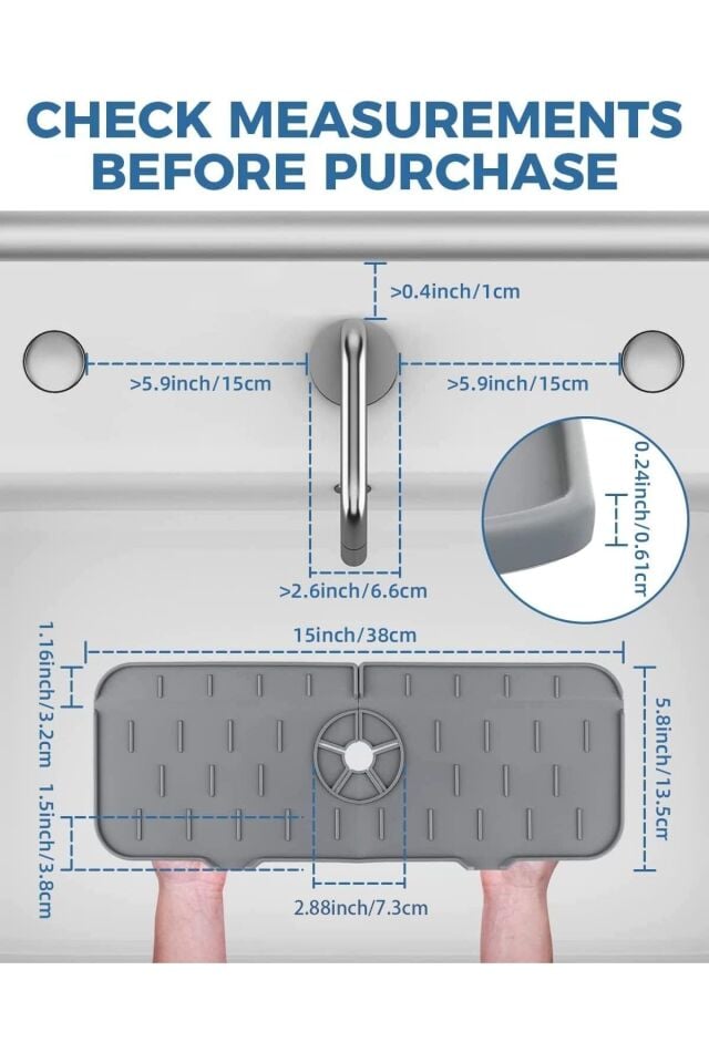 Mucit Home Silikon Musluk Matı – Su Geçirmez Lavabo Kenar Damlatmaz Altlık Düzenleyici Mat
